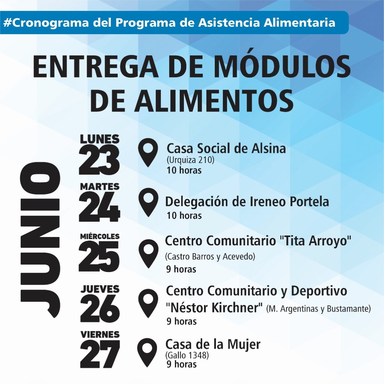 CRONOGRAMA DE ENTREGA DE MODULOS ALIMENTICIOS JUNIO