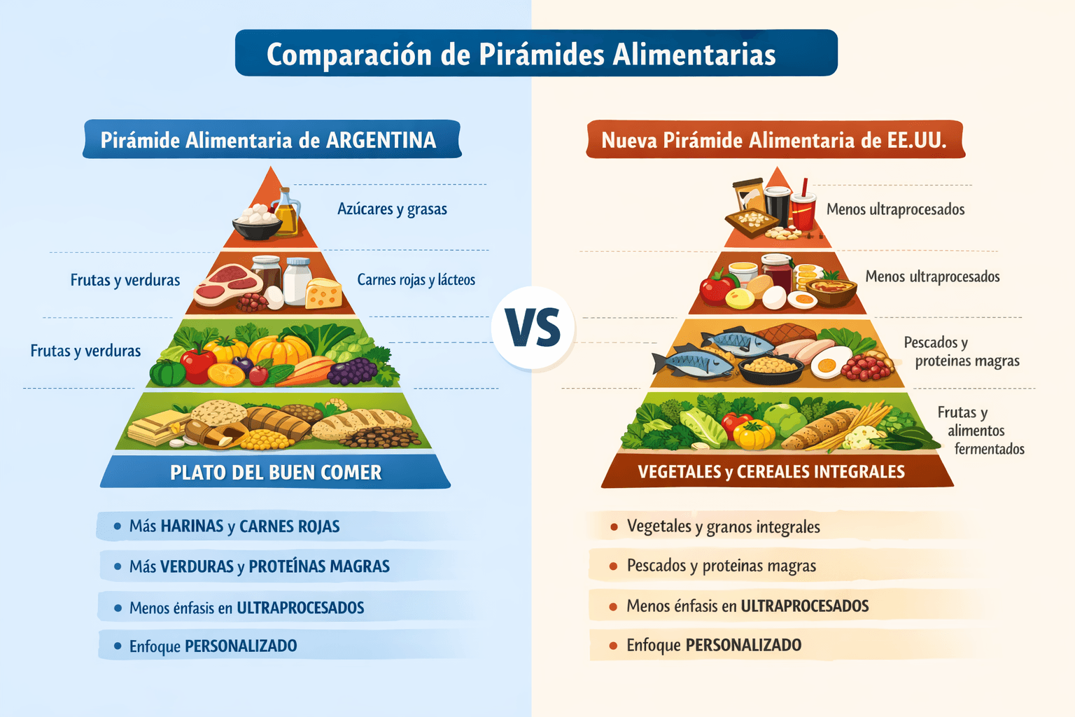 Estados Unidos actualiza su pirámide nutricional: qué cambia y cómo se compara con Argentina